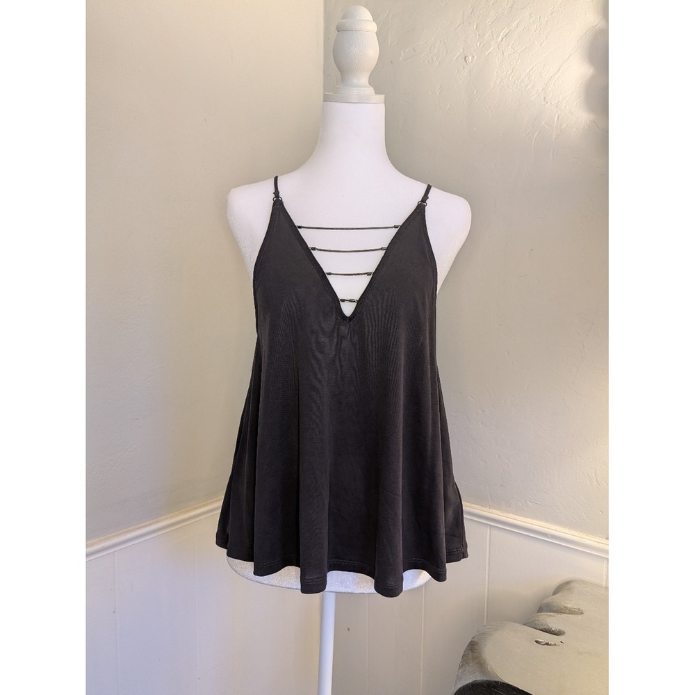Silence + Noise Y2K Black Strappy Metal Cage Cami Top S